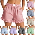 thumbnail image 5 of Smsaxvxz Womens Summer Striped Cotton Linen Shorts Fashion Ruffle Trim Bottoms with Pockets Casual Loose Summer Beach Shorts Blue XL, 5 of 5