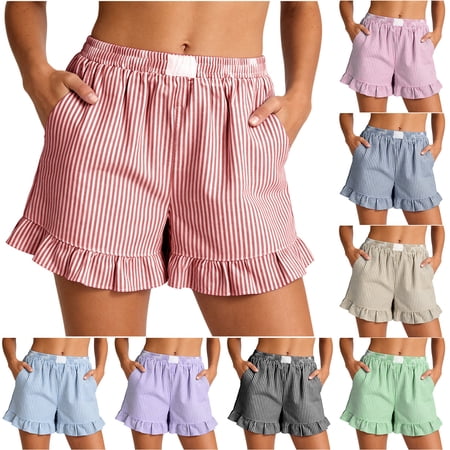 Zedker Shorts for Women Ruffle Casual Summer Short Drawstring Elastic Waist Beach Lightweight Cute Outfit with Pockets Black S