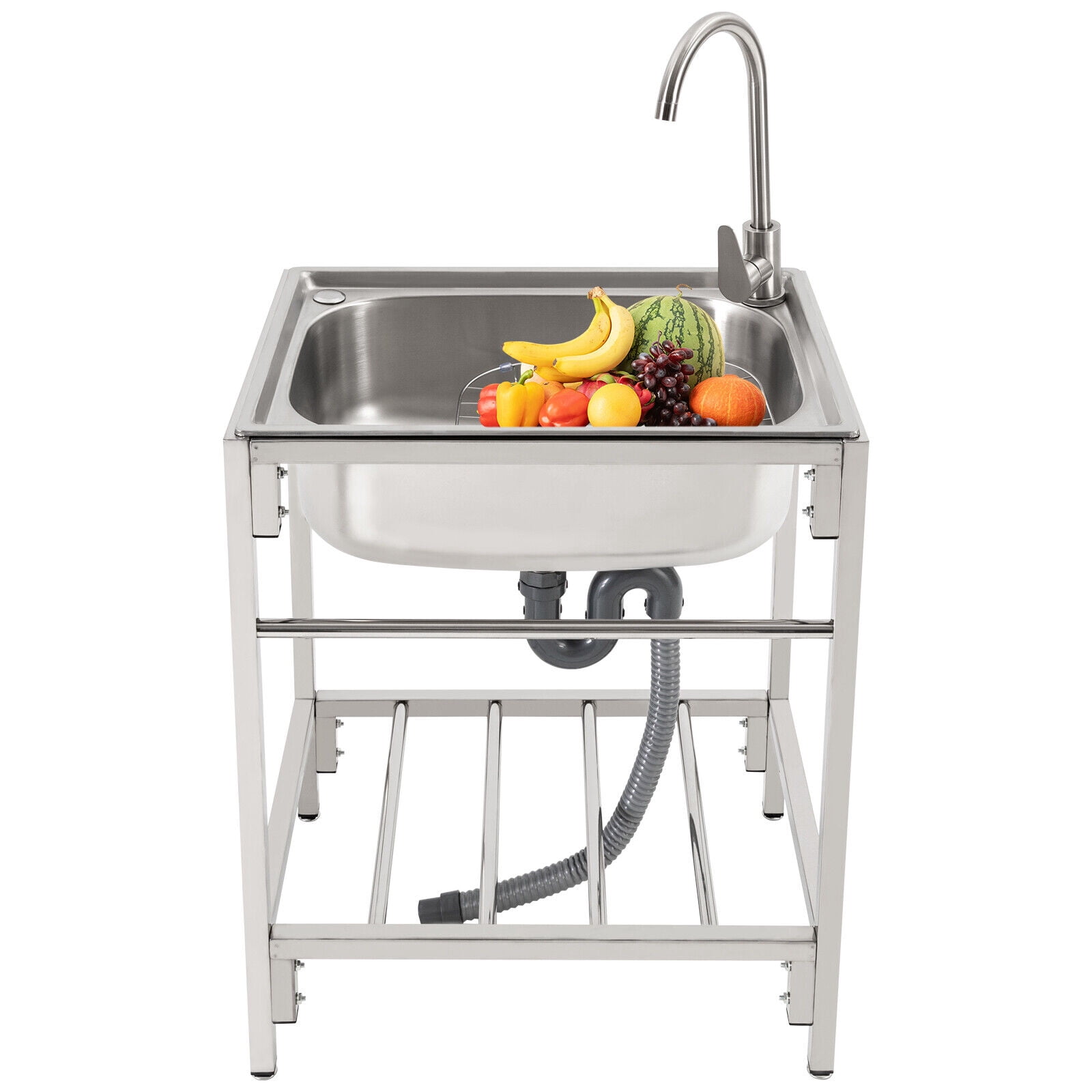Miumaeov Commercial Single Bowl Kitchen Utility Sink Freestanding Stainless Steel Hand Wash Basin with Stand & Faucet