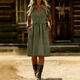 thumbnail image 6 of Miluxas Women's Short Sleeve Midi Dress Solid V Neck Business Casual Dress with Pockets Lighweight Summer Trendy Outfits for Daily & Vacation Army Green, 6 of 6