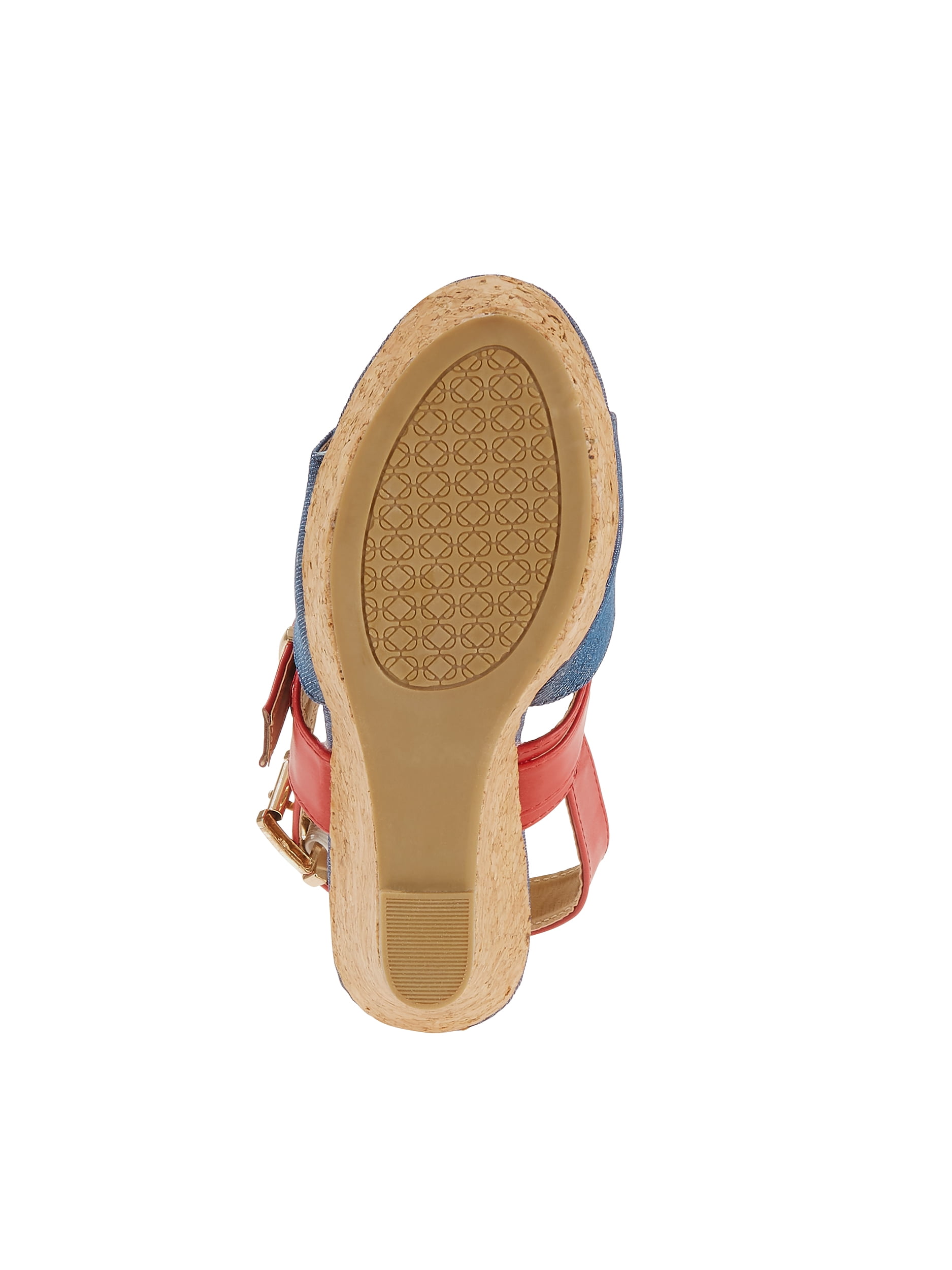 Forever Young Women's Denim Embellishment Wedges With Contrast Straps, Buckles and Tassels