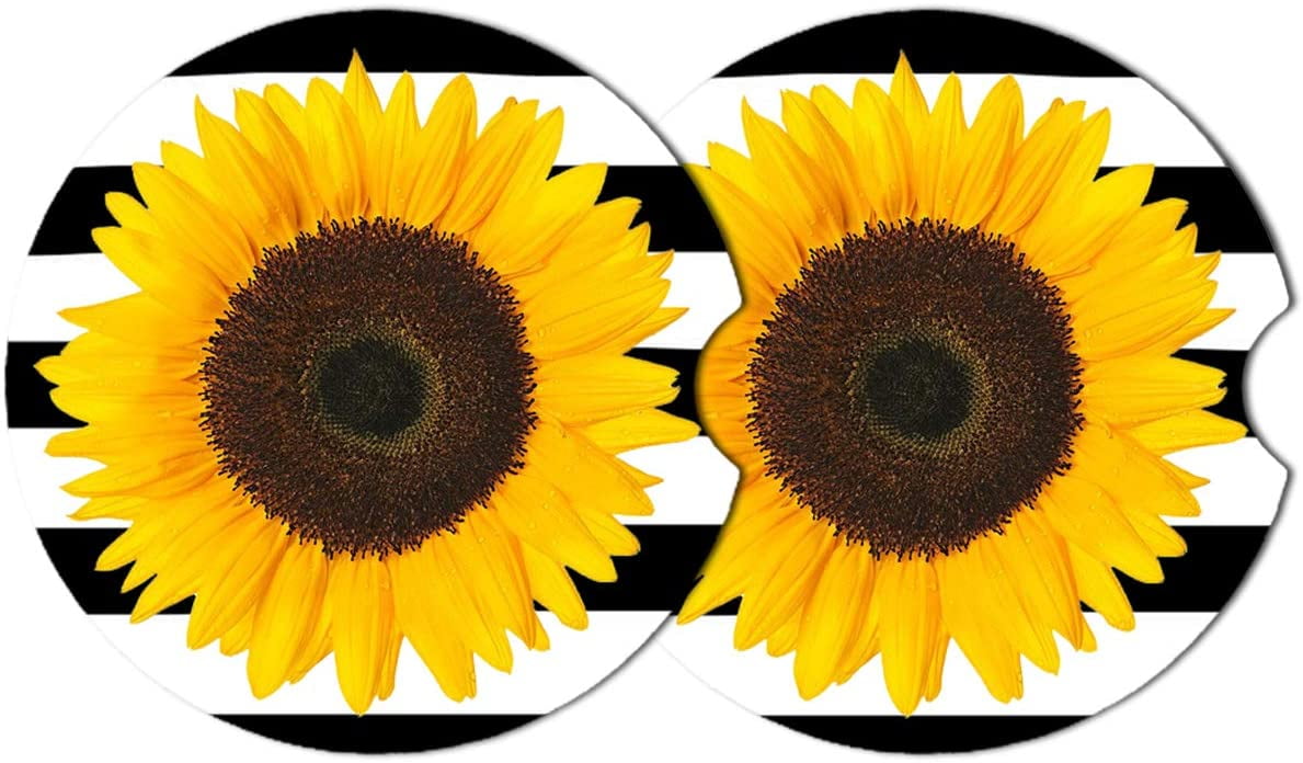 Car Drinks Coasters Set of 4 Pack Sunflowers Absorbent Ceramic Stone Black Ground Coaster with A Finger Notch for Easy Removal from Auto Cupholder Car Drinks Coasters Set of 4 Pack Sunflowers Absorbent Ceramic Stone Black Ground Coaster with A Finger Notch for Easy Removal from Auto Cupholder
