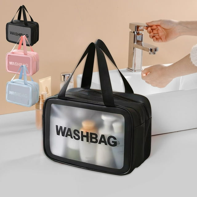 Xihbxyly Bolsa Grande para Cosméticos, Pvc, Transparente, Organizador de Viaje, Ideal para Artículos de Tocador, Cosméticos o Artículos Esenciales de Uso Diario, Asa Portátil, 35 X 25 X 12 Cm.