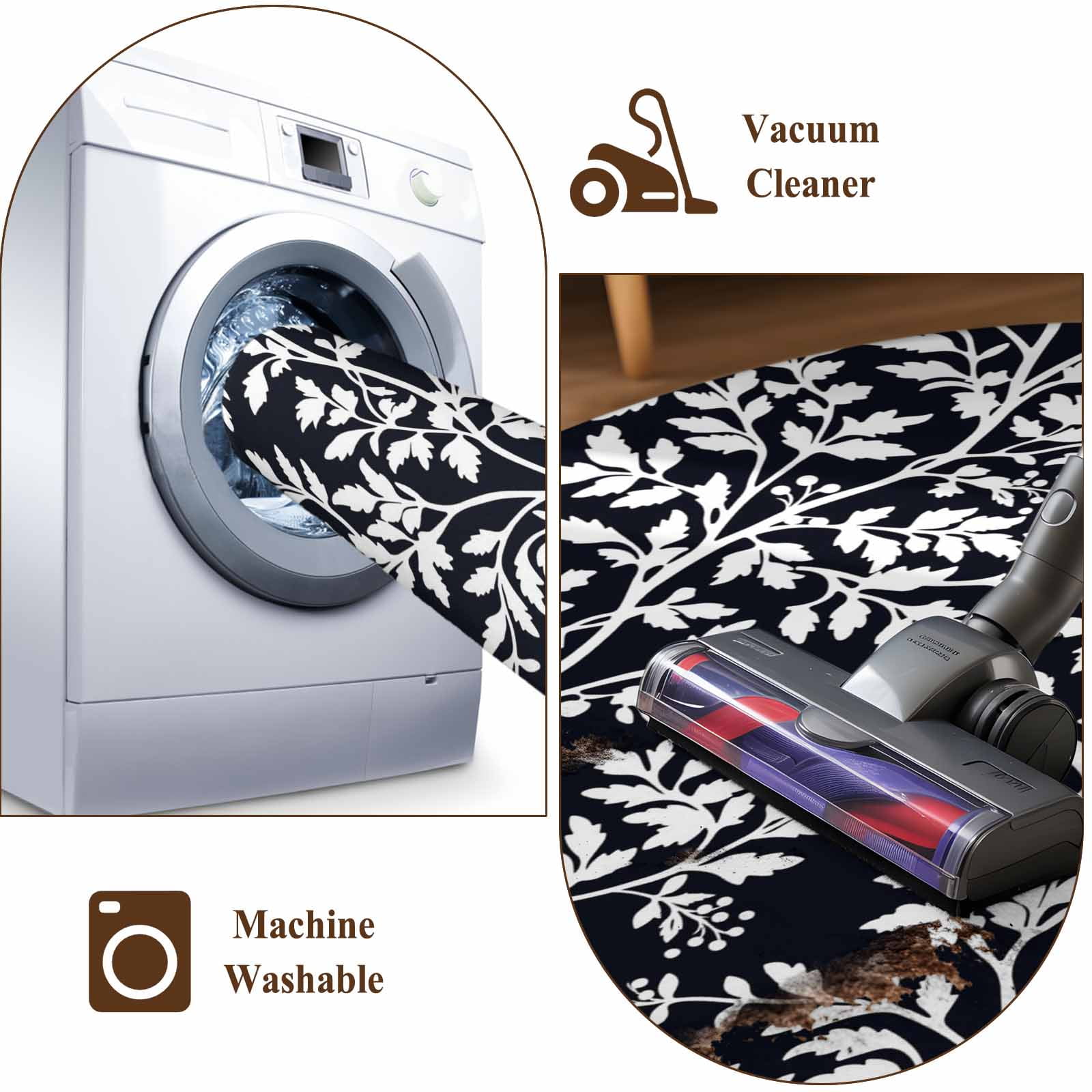 Runner Rug 2'x6', Black Spring Floral Washable Non-Slip Hallway Runner Rugs, Farmhouse Flowers Elegant Pastoral Bedside Rugs Floor Mats Carpet Runners for Kitchen Bathroom Laundry Room