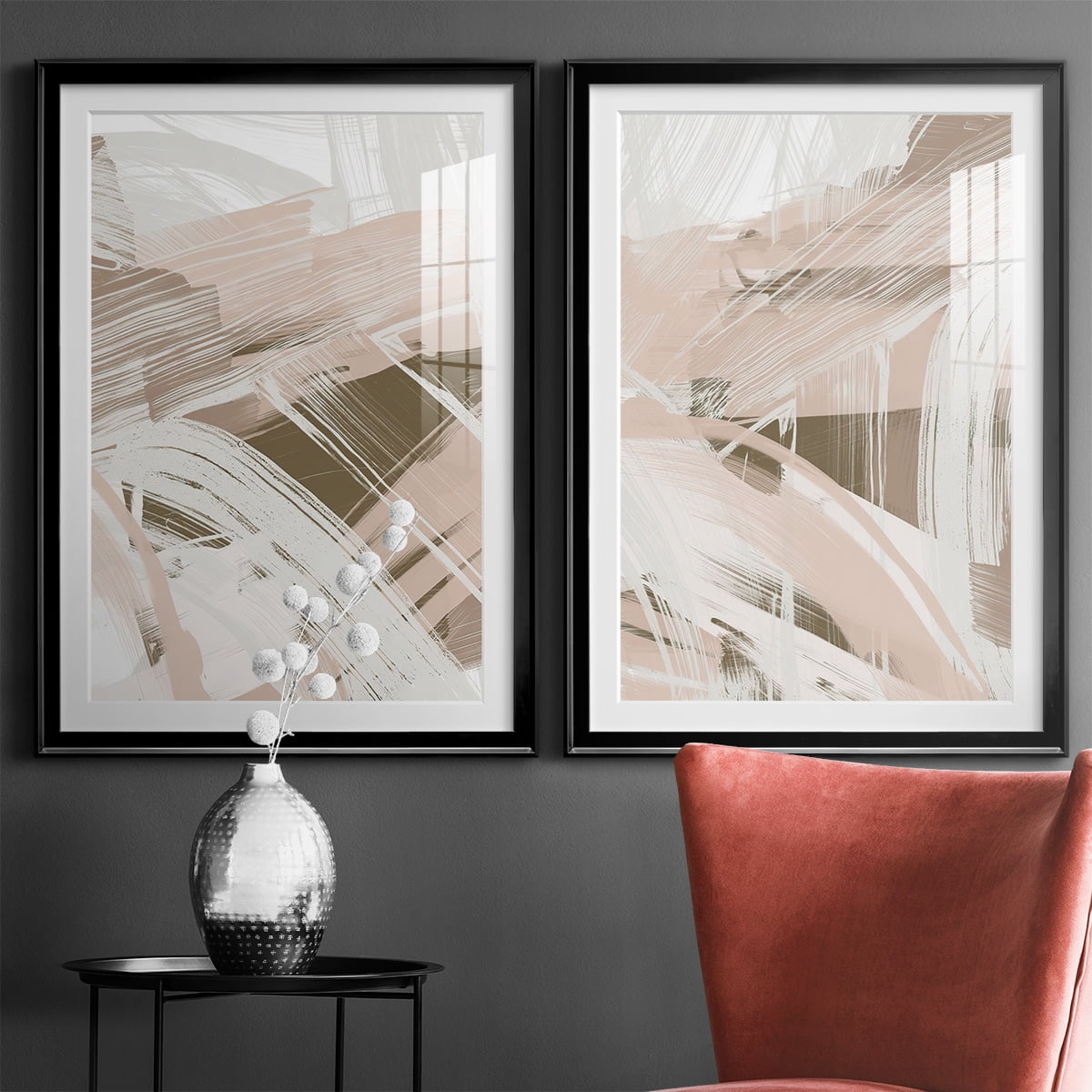 Wexford Home Earthtone Swipe I Premium Framed Print, 30.5" x 42.5" - Ready to Hang, Black (Set of 2)