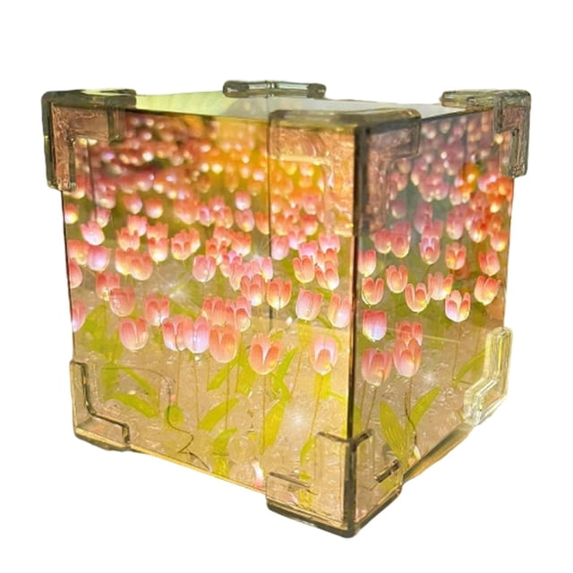 Lámpara de mesa con forma de tulipán DIY, paquete de materiales, espejo, lámpara de mesa, estudio, pasillo 21 flores rosadas
