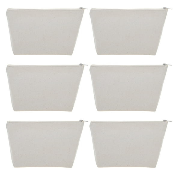 Aspire 6-Pack Natural Canvas Zipper Bags Cosmetic Bag, 7-1/2 by 5-1/8 with 1-1/2 Inch Bottom