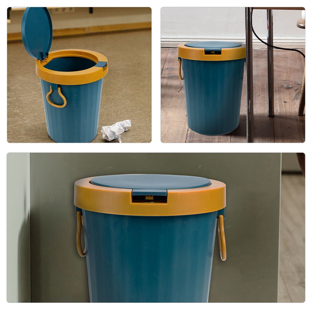 IBASETOY Plastic Wastebasket with Lid Small Household Trash Can for Bedroom Bathroom
