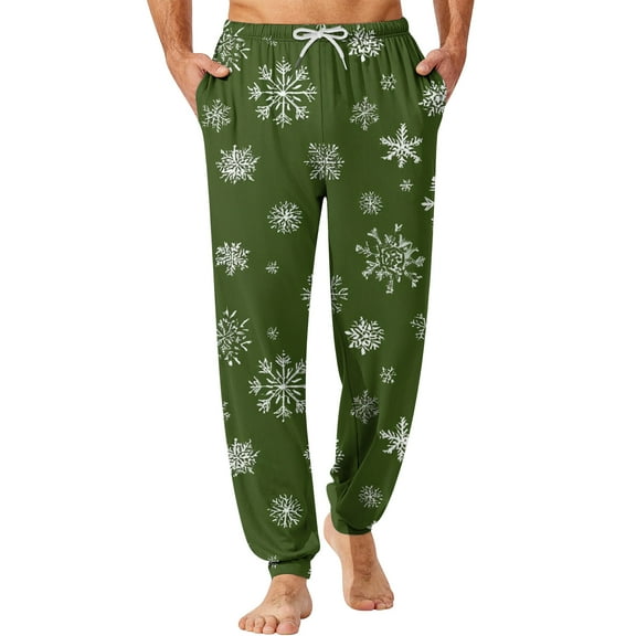 Wutalume Men's Drawstring Pocket Cuffed Casual Pants with Christmas Print, Ideal for Home Sleep and Lounge Wear, Featuring Elastic Waistband and Comfortable Fabric,Army Green L