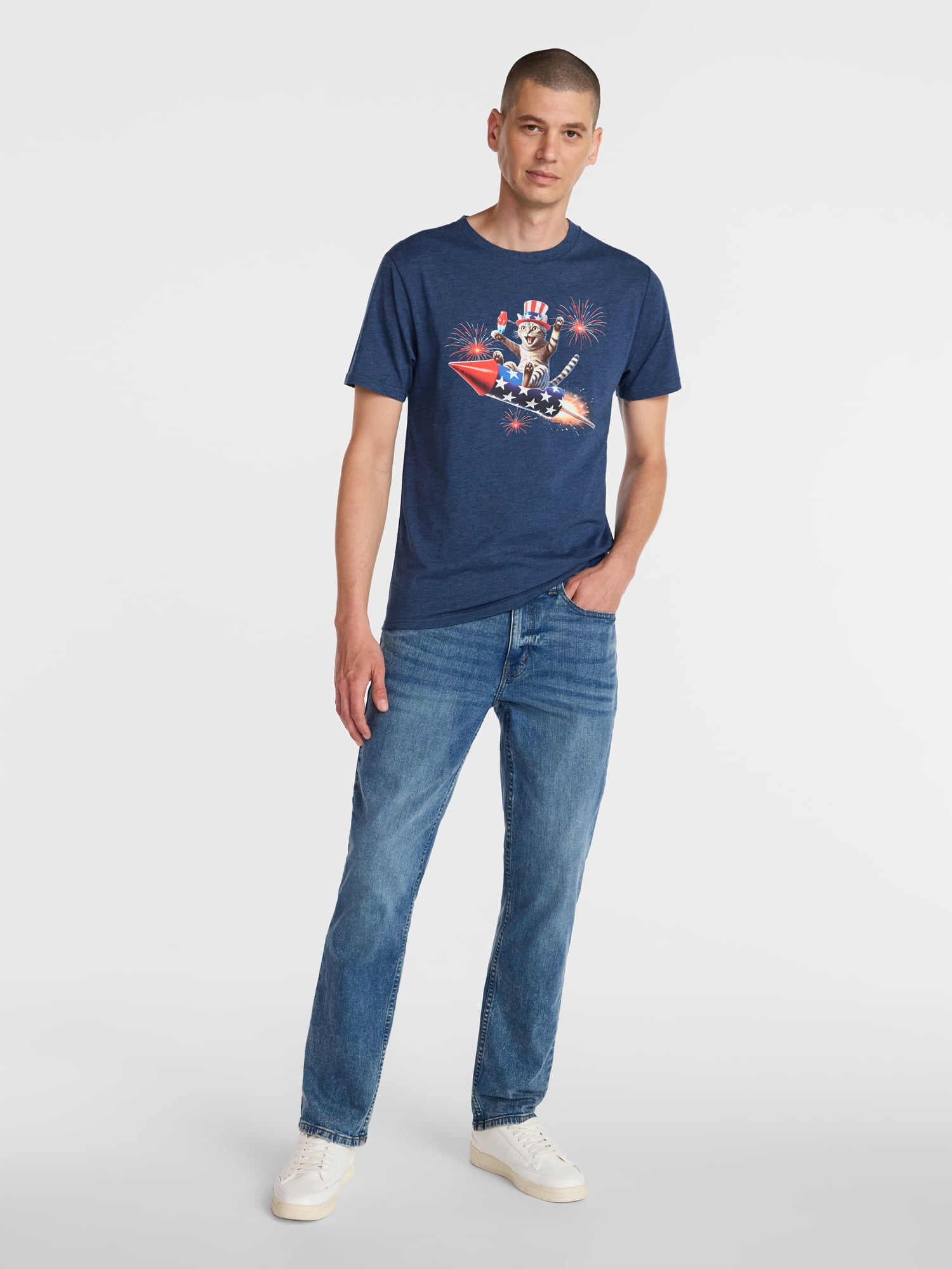Americana Men's and Big Men's Bomb Rocket Ride Graphic Tee Shirt from Way to Celebrate, Sizes XS-3XLT
