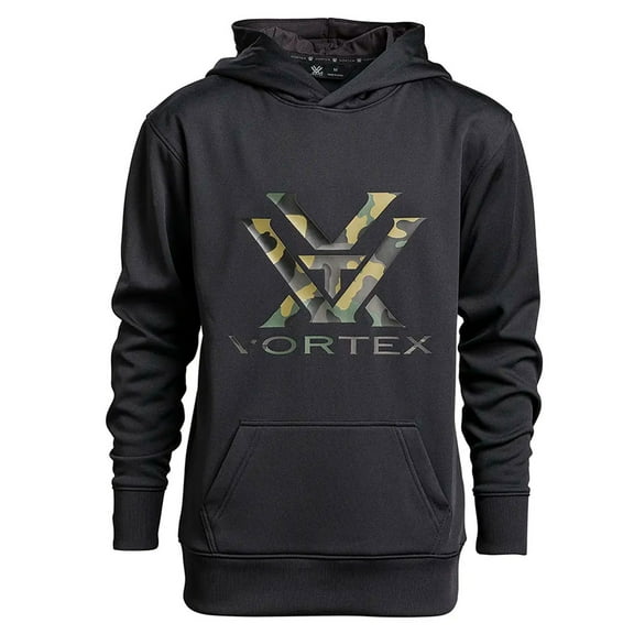 VORTEX Child Unisex Performance Hoodie, Color: Black Camo, Size: L