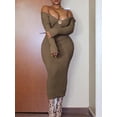 thumbnail image 4 of LW-vestidos Midi de manga larga con cuello en V para mujer, vestido básico de punto acanalado con escote en V profundo, vestido ajustado informal Sexy para otoño 2023, 4 of 6