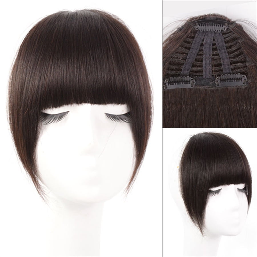 Phyun Human Hair 3D Blunt Cut Natural Hair Bangs OverHead Clip In Hair Extensions Deep Brown