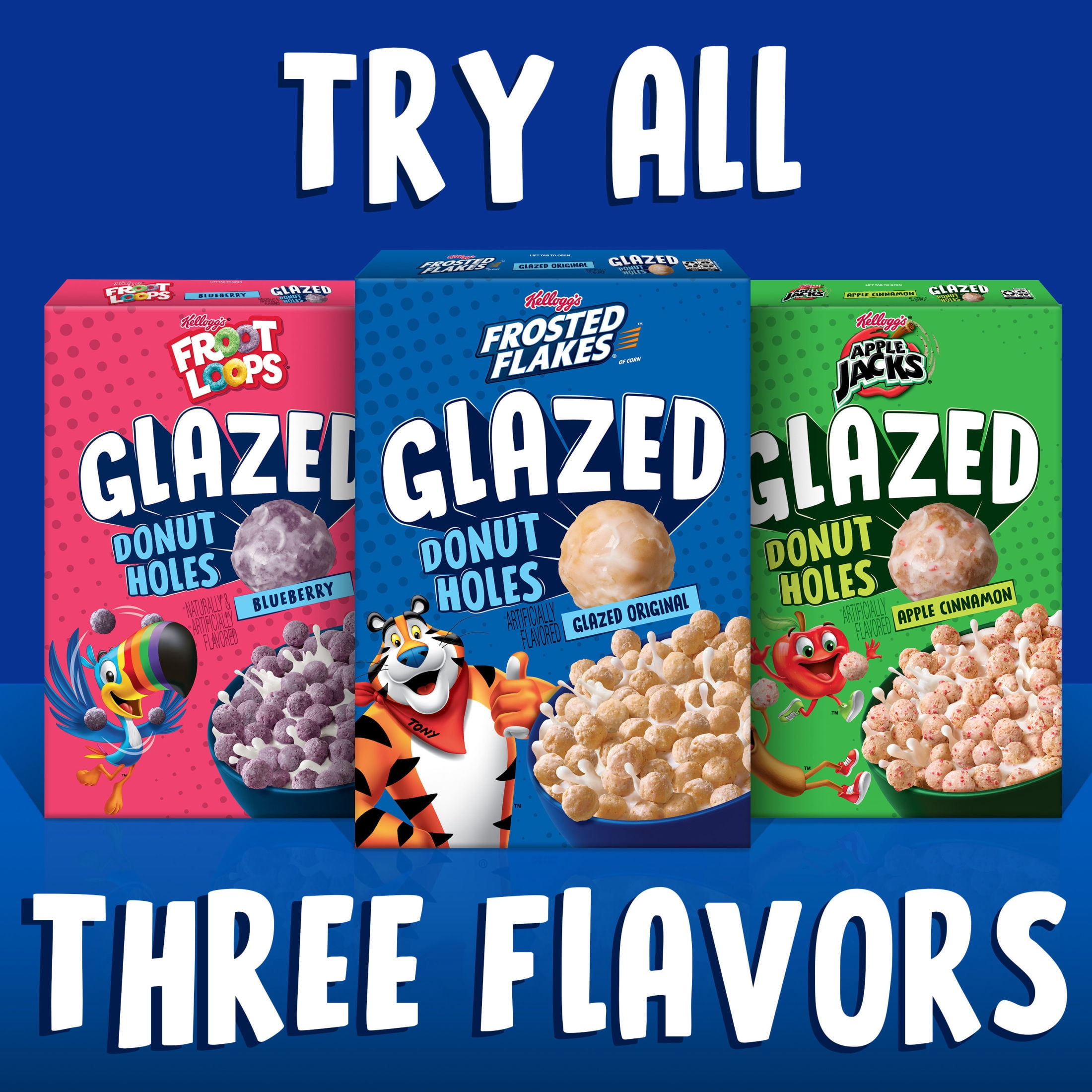 Kellogg's Froot Loops Glazed Donut Holes Blueberry Breakfast Cereal, Kids Cereal, Family Size, 17.8 oz
