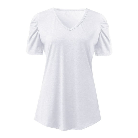 Aayomet Womens T Shirts V Neck Short Sleeve Casual Tops Soft Solid Basic Tee,White XXL