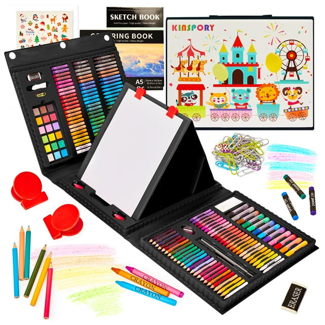 KINSPORY 290 Pack Drawing Set, Double-Side Trifold Art Easel, Gift for Beginners Artists Kids(Black)