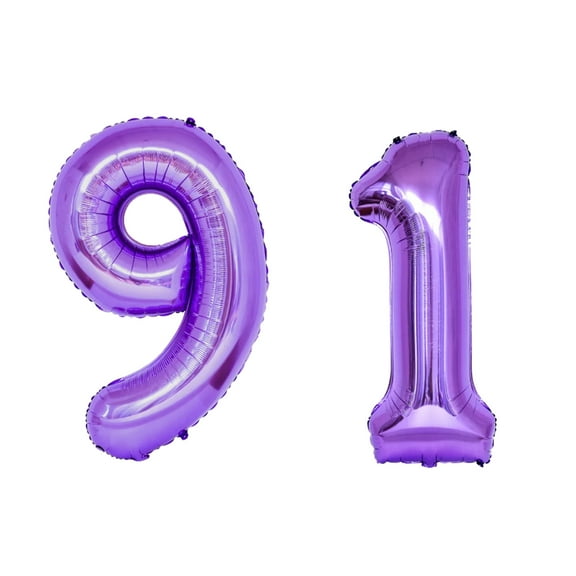 Number Ninety One Balloon Purple Number 91 Balloon 32" Large Birthday Decoration