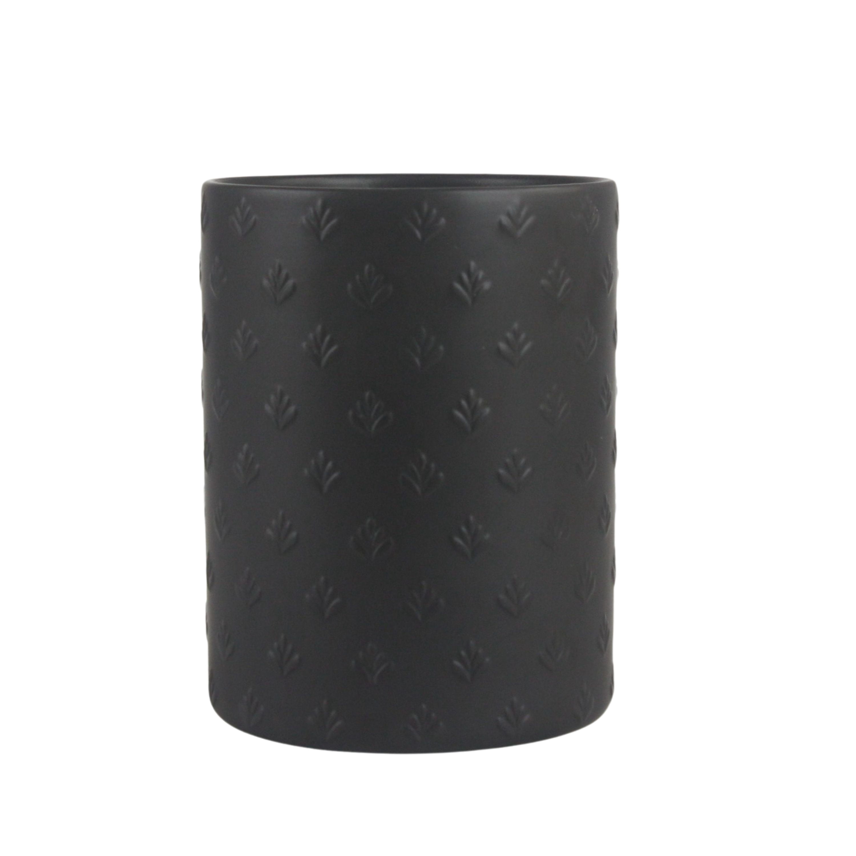 10 Strawberry Street Sprout Matte Black Embossed Utensil Crock with Oil/Vinegar Bottle Set