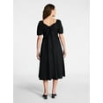 thumbnail image 2 of Time and Tru Women's and Women's Plus Cotton Back Tie Midi Dress with Short Puff Sleeves, Sizes XS-4X, 2 of 4