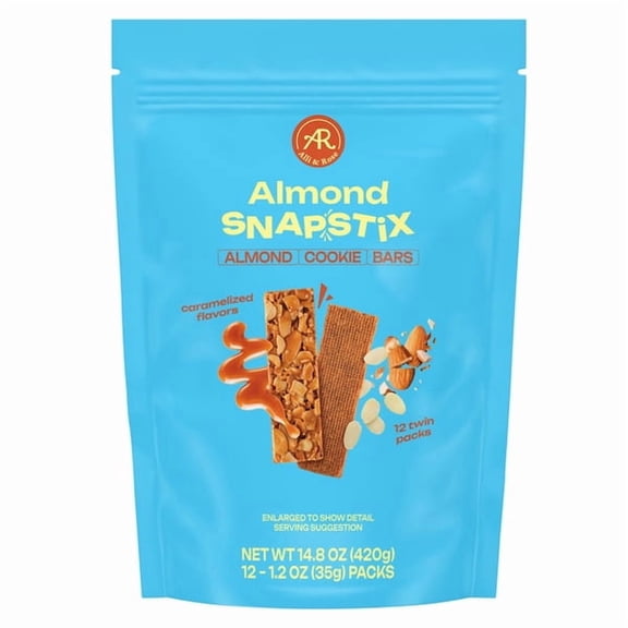 Almond SnapStix Almond Cookie Bars, Caramelized Flavor, 12 Twin Packs, 14.8 oz