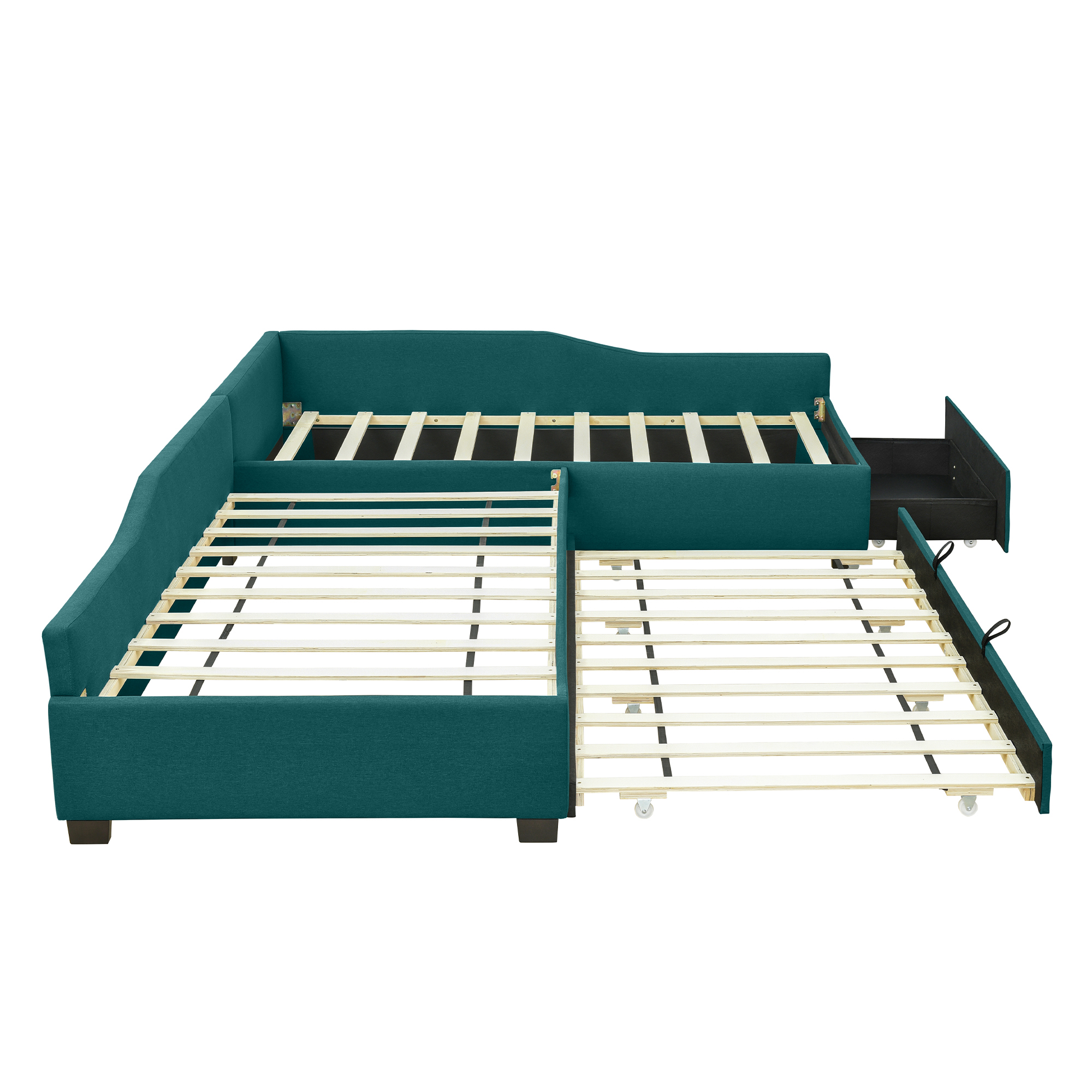Alvantor Double Twin Daybed with Trundle and Drawer, L-Shaped Upholstered Sofa Bed for Living Room Bedroom, Green