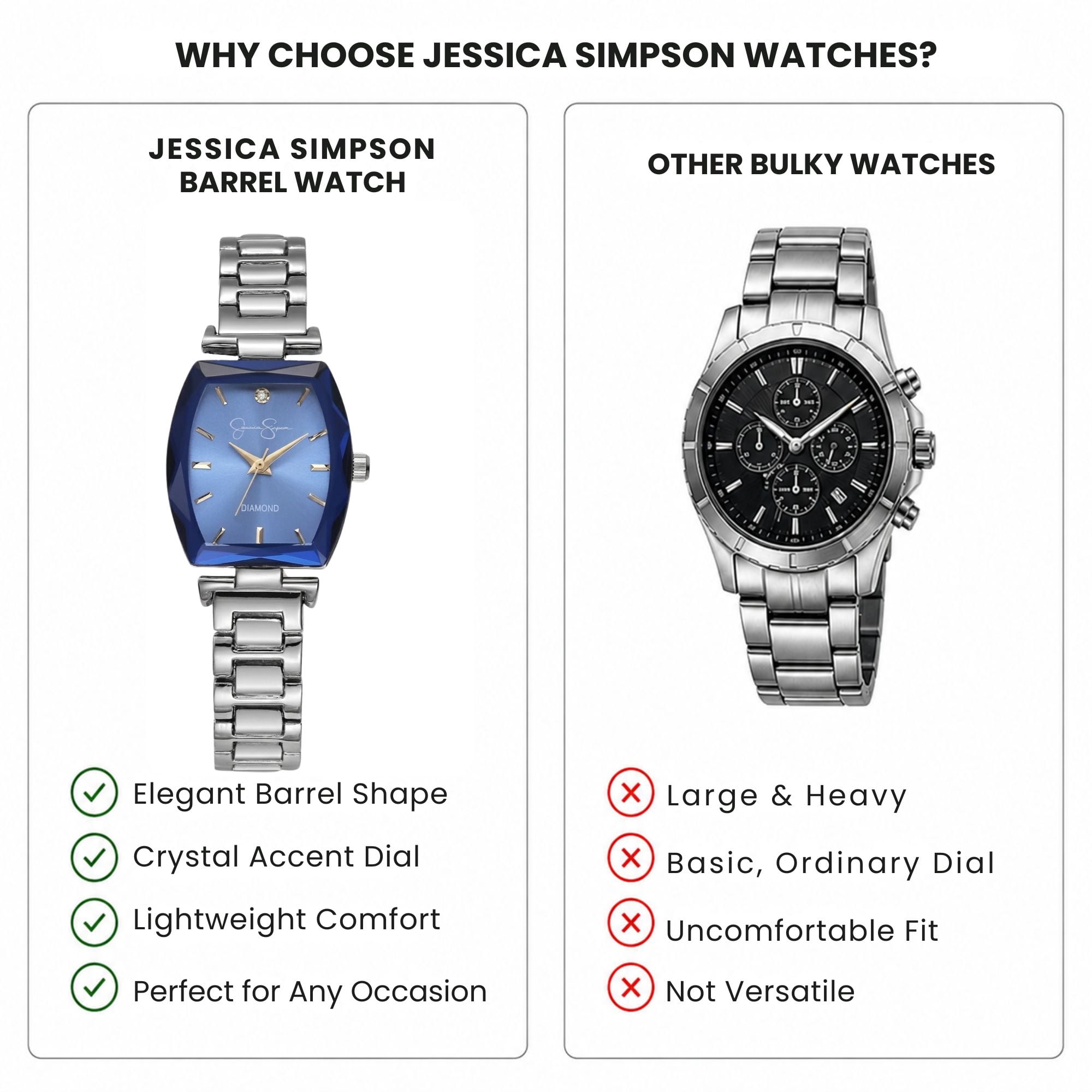 Jessica Simpson Women’s Silver Bracelet Watch, Barrel Dial with Crystal Accents, Analog Quartz Dress Watch, 24mm Case