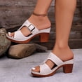 thumbnail image 3 of Sandales à Talons Épais Découpées pour Femmes, Bride à Boucle Ajustable, Mules à Bout Ouvert, Chaussures à Enfiler Rétro pour Robe, Beige, Taille 7, 3 of 8