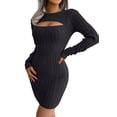 thumbnail image 1 of Vestido de punto trenzado hueco para mujer, vestido de suéter, vestido casual, 1 of 7
