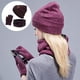thumbnail image 5 of Gorro de invierno, conjunto de bufanda, forro interior de forro suave, gran cálido, gorro de punto elástico, calentador de cuello elástico para - Vino rojo Soledad Sombrero Bufanda y Guantes, 5 of 5