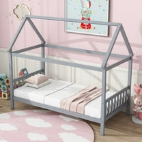 Bellemave Twin Size House Bed, Wood Montessori Bed with Headboard and Footboard, Spacious Under Twin Bed Space,No Box Spring Needed (Gray)