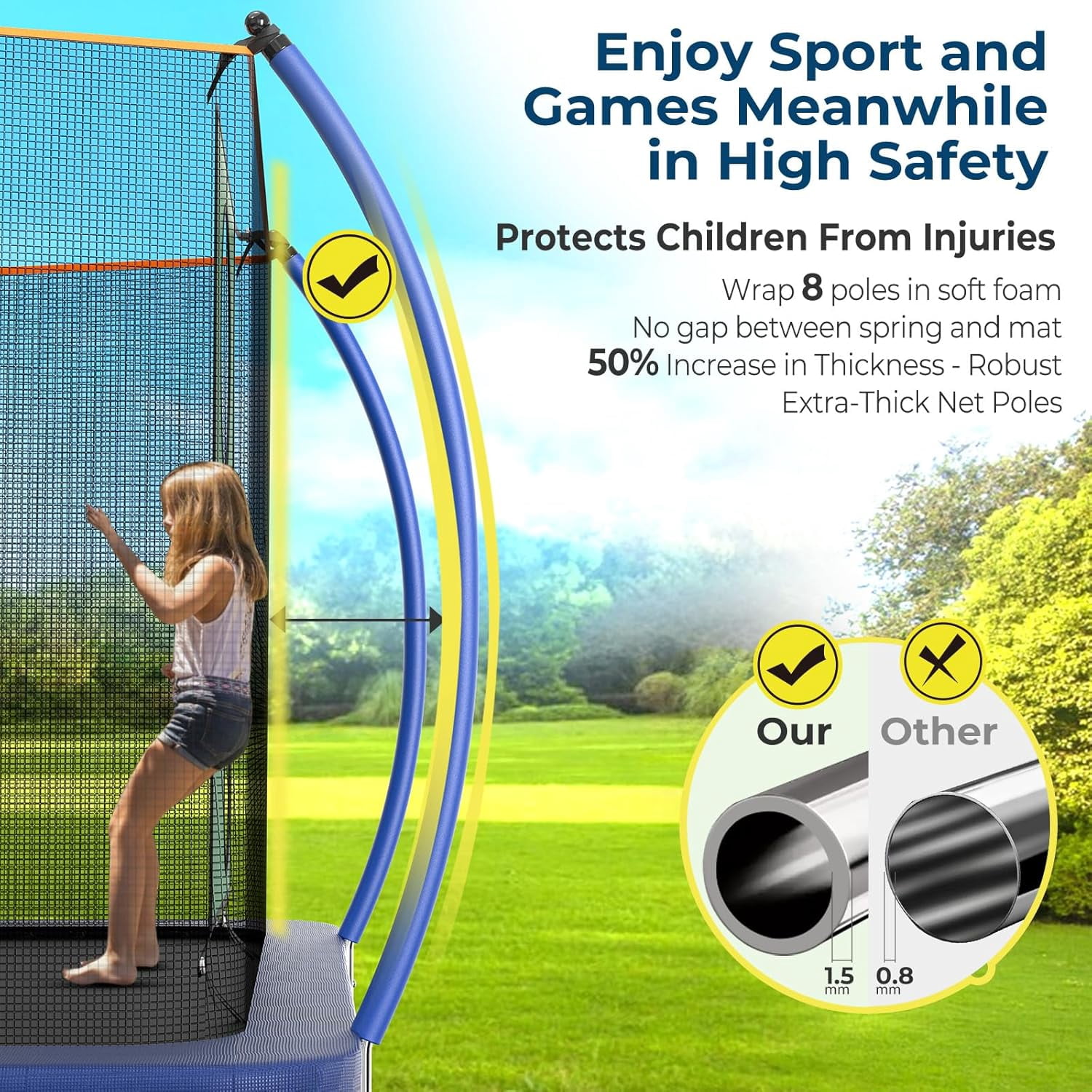 CZBZ Trampoline, 8X14FT Rectangle Trampolines with Enclosure Net for Kids and Adults, 1400LBS Outdoor Trampoline with Basketball Hoop, Ladder and AntiRust Round Backyard Rectangular Trampoline