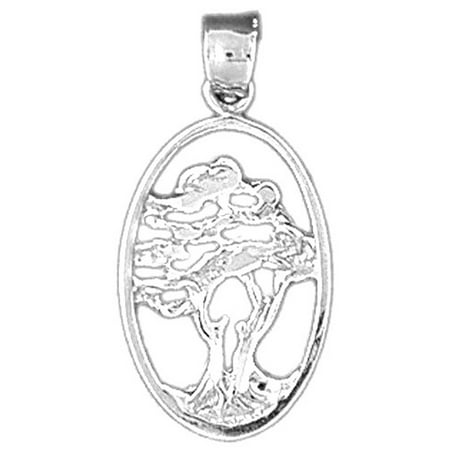 18K White Gold Cedar Tree Pendant - 25 mm
