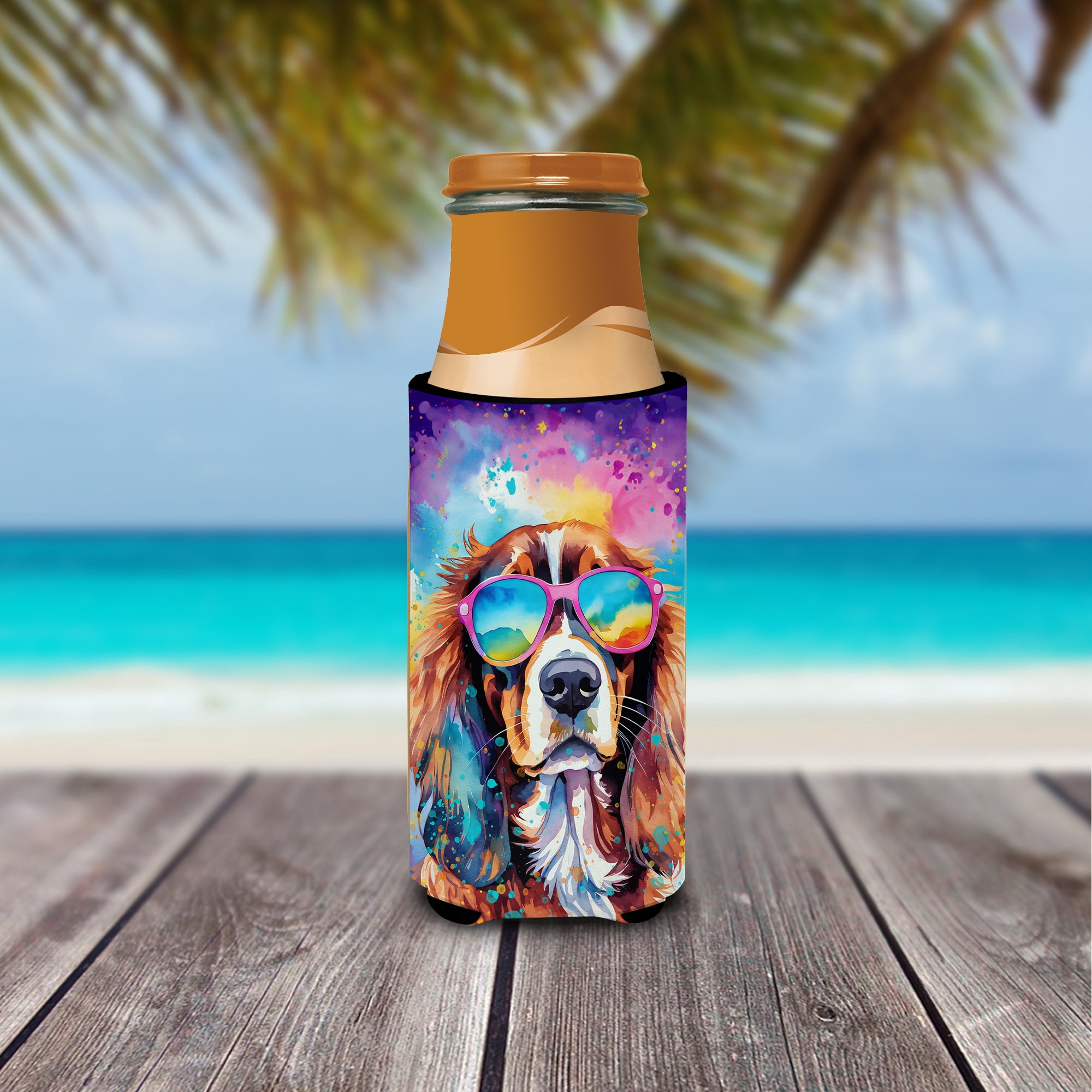 Cavalier Spaniel Hippie Dawg Hugger for Ultra Slim Cans 4 in x 6.5 in