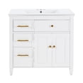 thumbnail image 3 of 36" White Bathroom Vanity with Sink, Modern Single Bathroom Cabinet with 4 Drawers & 2 Doors, Freestanding Bathroom Sink Vanity with Ceramic Basin, 3 of 7
