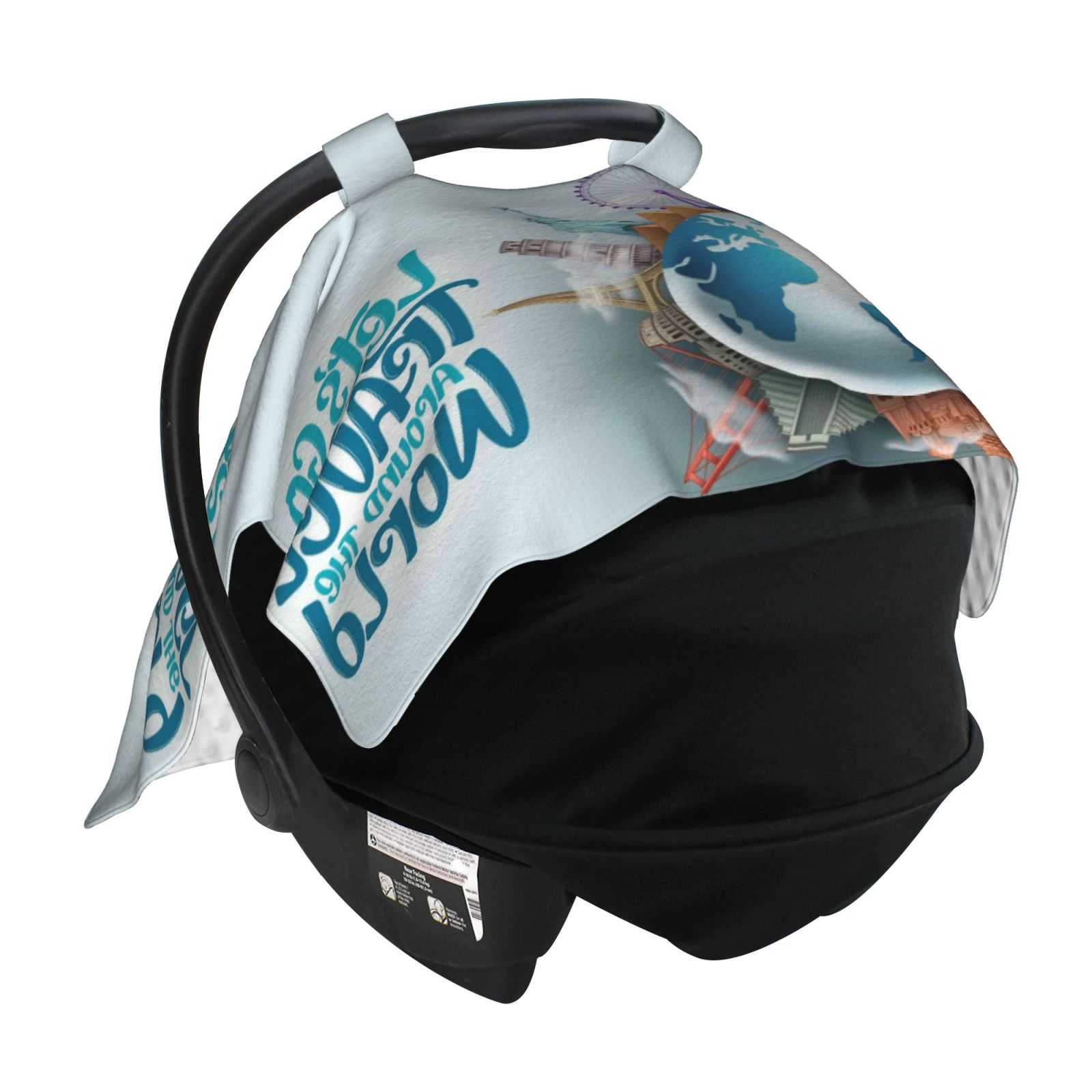 Car Seat Cover Baby - Let's go Travel Around the World Breathable Infant Car Seat Cover for Baby Carseat, Lightweight Comfort Baby Essentials Must Haves Newborn Stuff for Girl Boy
