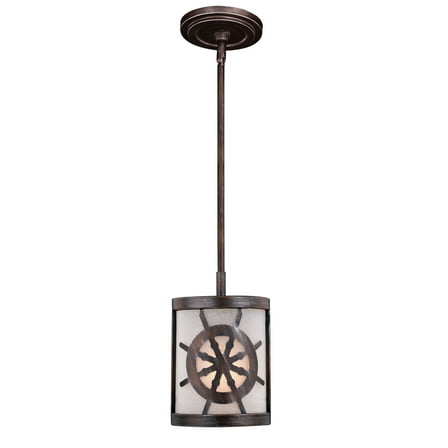 Vaxcel Nautique Bronze Coastal Drum Mini Pendant Ceiling Light White Glass