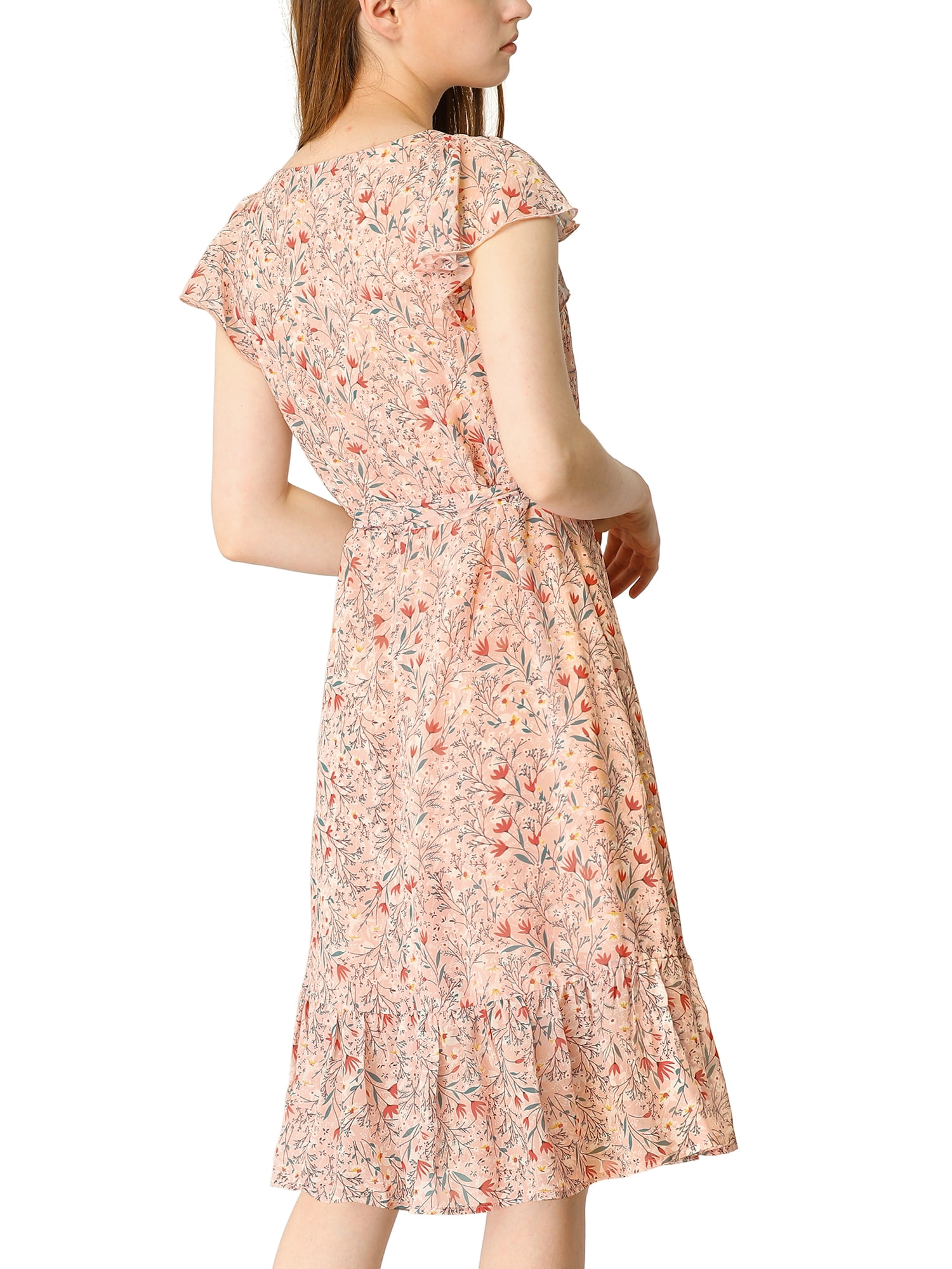 DARING DIVA Square Neck Flutter Sleeve A-Line Midi Dress M Pink