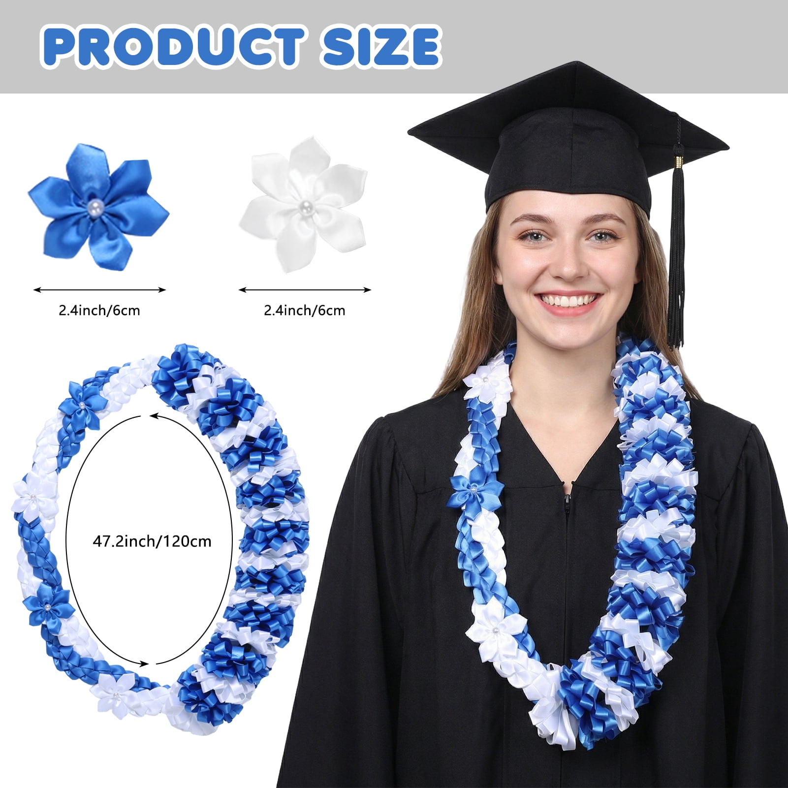 Kicpot Graduation Leis Class of 2026 Grad Ribbon Leis Double Braided Necklace Hawaiian Flower Garland with Metal Graduation Cap Hanging Keepsake Ornament for Him Her Graduation Party Decorations