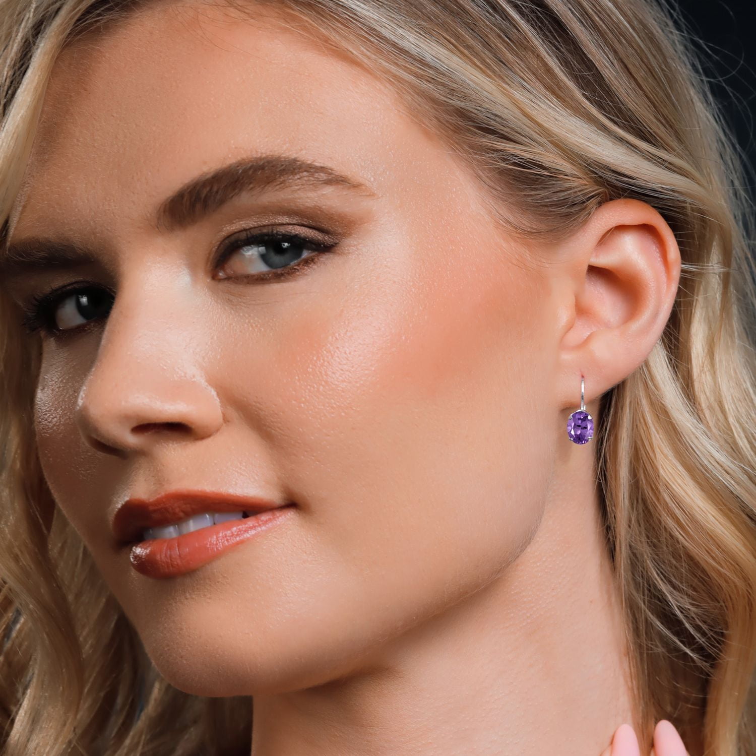 Gem Stone King 925 Sterling Silver Purple Amethyst Earrings for Women (2.20 Cttw, Gemstone Birthstone, Oval 8X6MM)