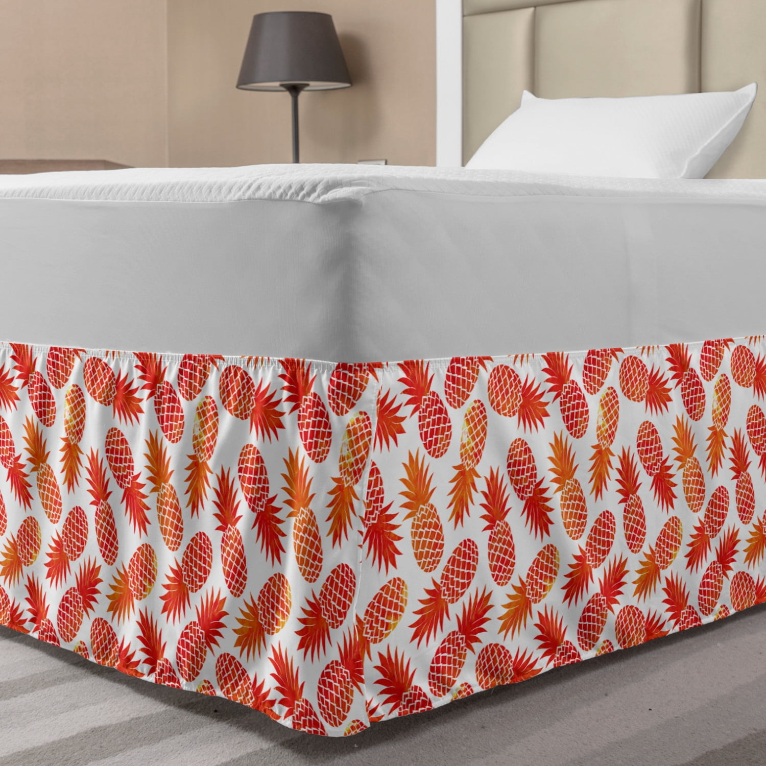 Orange Bed Skirt, Vintage Pattern of Tropical Exotic Climate Fruits
