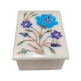 thumbnail image 2 of White Marble Jewelry Box Turquise Precious Gem Stones Floral Marquetry Inlay Wedding Gifts, 2 of 2