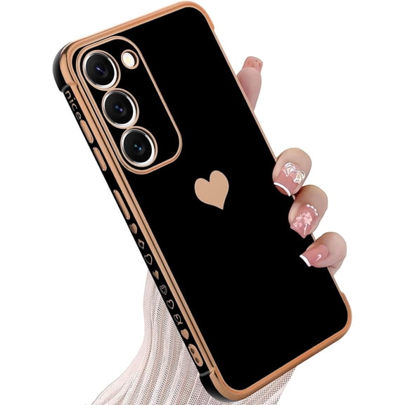 Samsung S23 5G Case for Women, Cute Love Heart Plating Edge, Shockproof TPU Bumper, 6.1"