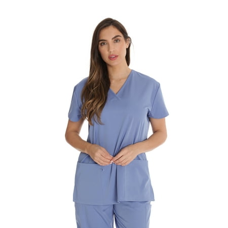 

Just Love Solid Stretch Scrub Top for Women Mock Wrap Nursing Shirt (Ceil X-Large)