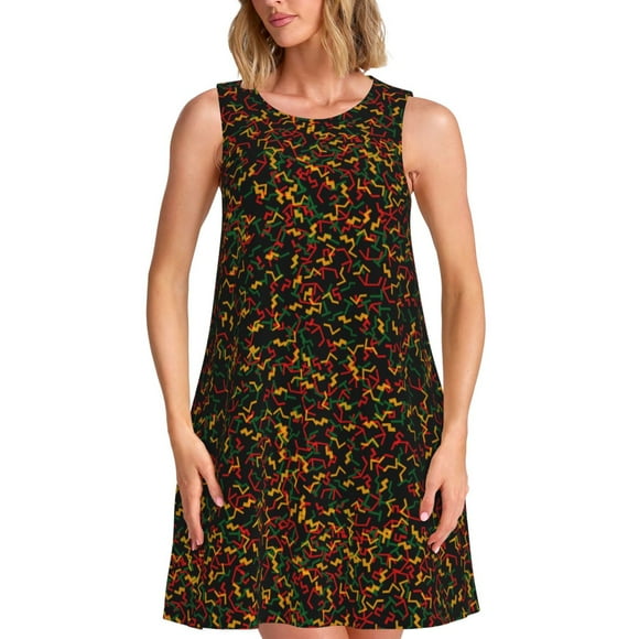 Vsdgher Color Music Print Summer Dresses for Women Casual U Neck Beach Dress Sleeveless Tank Loose Sundress with Pocket