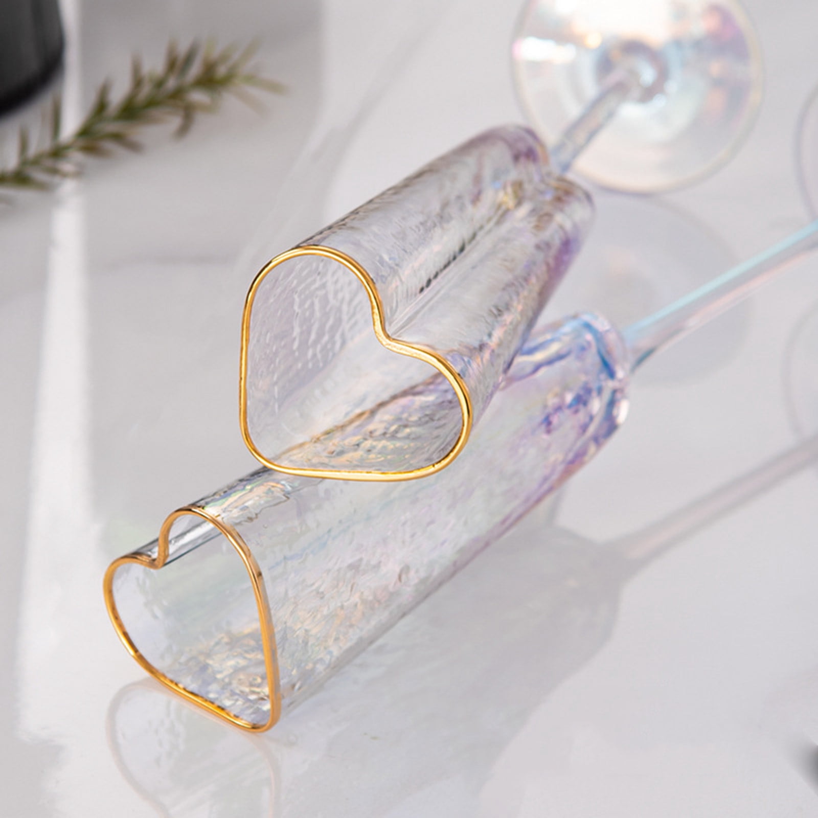 1Pair Elegant Heart Shape Champagne Flute Goblet Gold Rimmed High Stem Glass Cup Wine Drinking Glass for Parties