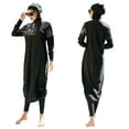 thumbnail image 3 of IBTOM CASTLE Muslim Swimsuits for Women Modest Islamic Arabic Swimwear Burkini Full Cover Hijab Top Pants Swimming Cap Bathing Suits L Black - Ruched Hem, 3 of 8