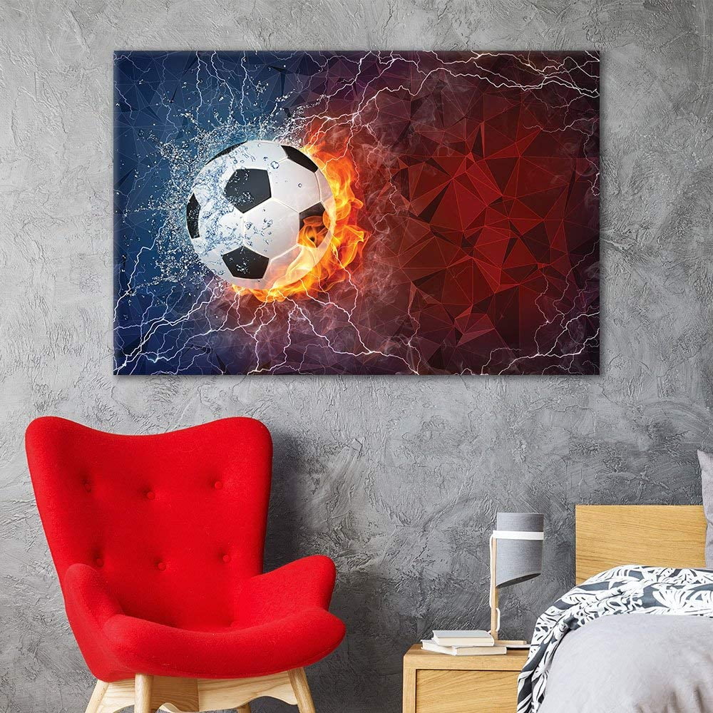 Wall26 Canvas Wall Art Sports Theme - Soccer Fire on Abstract Background -  Giclee Print Gallery Wrap Modern Home Decor Ready to Hang - 12x18 inches -  