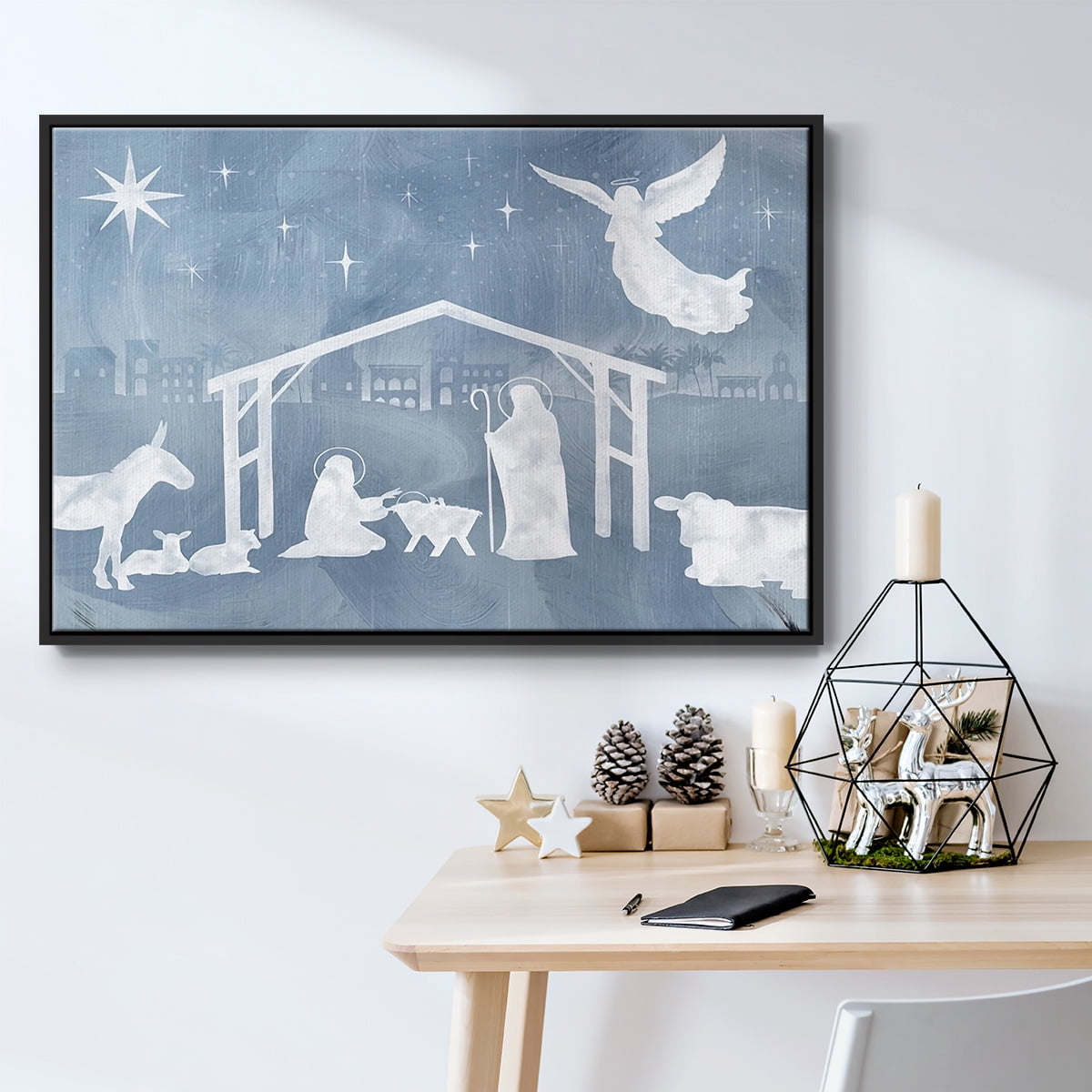Star of Bethlehem Collection A - Framed Gallery Wrapped Holiday Canvas - 25 x 37 - Black Frame
