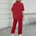 thumbnail image 5 of QATAINLAV Womens Half Sleeve Crew Neck Pullover Tops and Cropped Wide Leg Pants 2 Piece Outfits Fall Comfy Lounge Set, Red, XL, Gifts for Mom, 5 of 10