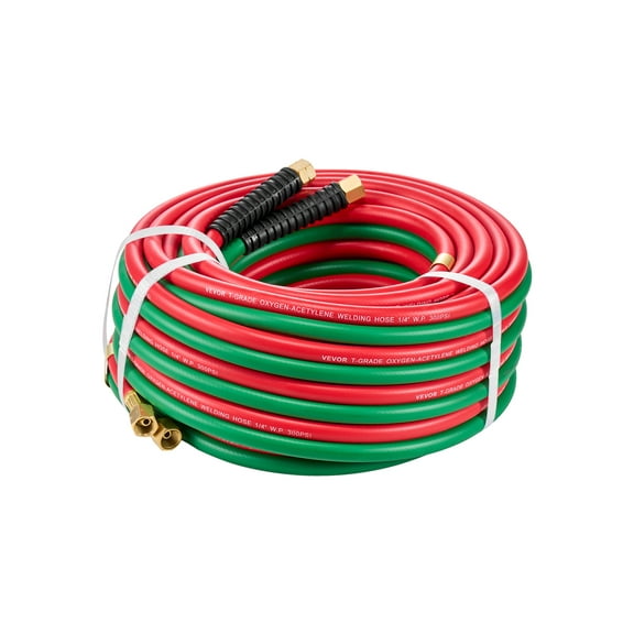 VEVOR Oxygen Acetylene Hose, 1/4-Inch x 50FT Oxy Acetylene Hose with 9/16"-18 B Fitting, 300PSI T Grade Welding Cutting Torch Twin Hose Compatible with Oxygen, Acetylene, Propane and Other Fuel Gases